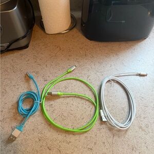 Source Unknown Blue, Green, and White USB Charging Cables